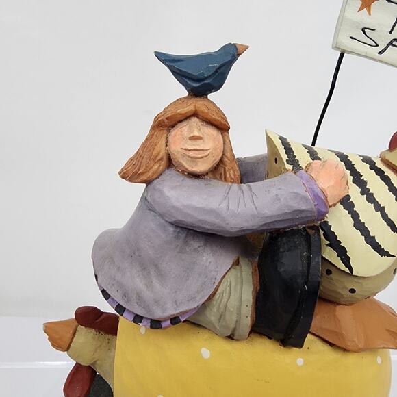 Williraye Studios Folk Art "Egg Money" Girl on Egg Pull Toy Chickens WW7421 - Picture 2 of 11